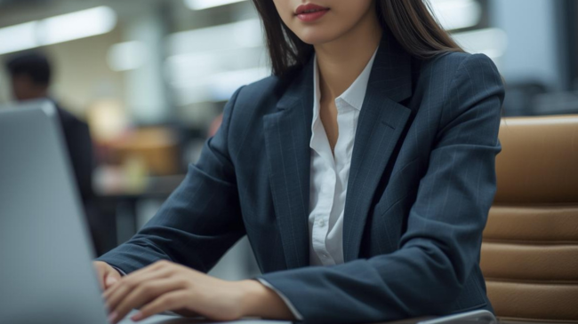 パソコンを触る女性の手元